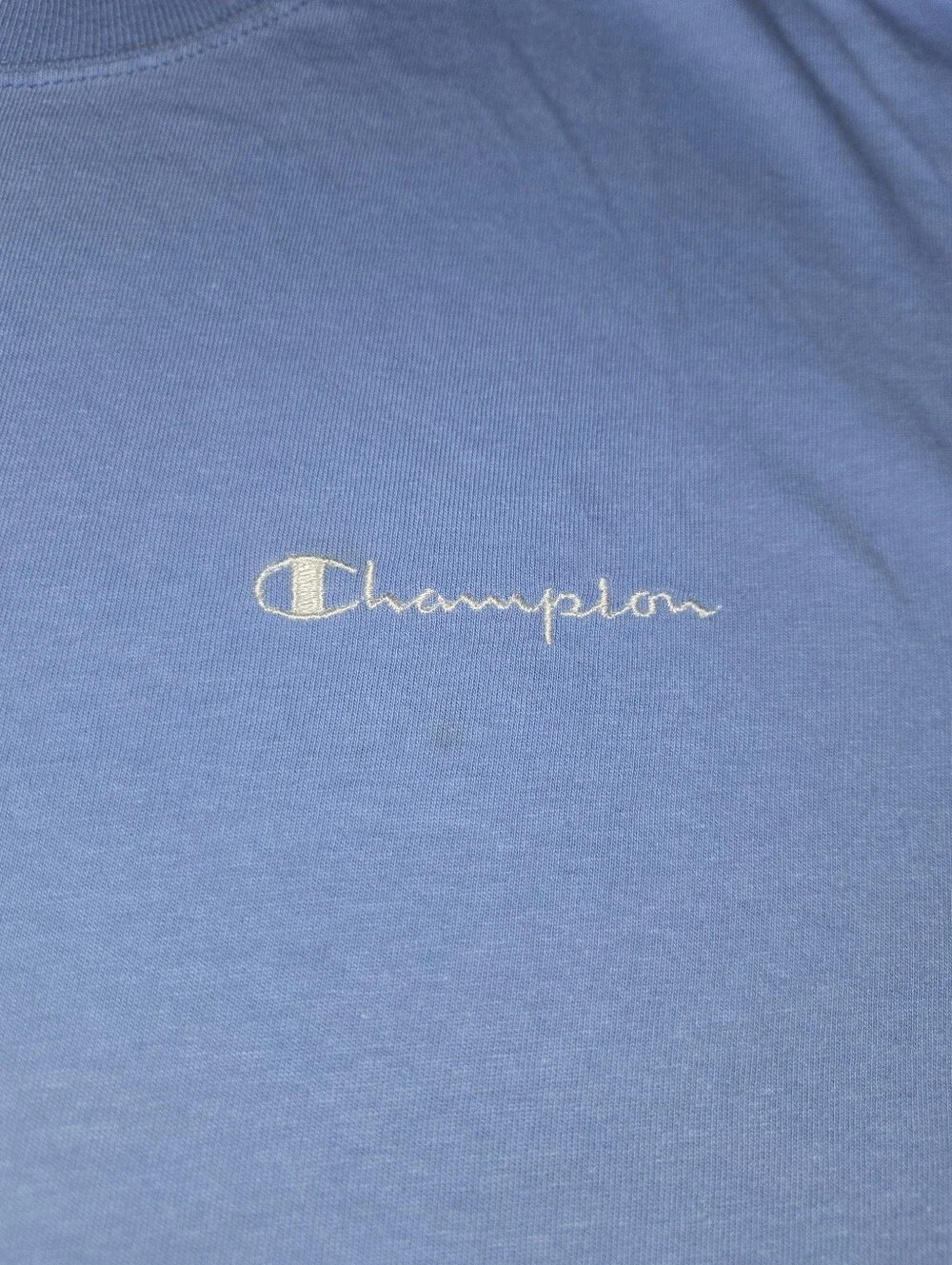 Champion Embroidered Script Logo T-Shirt Powder Blue Large Y2K Heavyweight Cotto - Picture 3 of 12